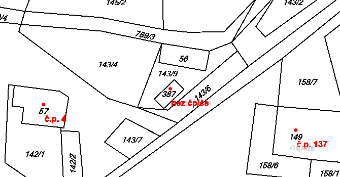 Fryšava pod Žákovou horou 90703928 na parcele st. 387 v KÚ Fryšava pod Žákovou horou, Katastrální mapa