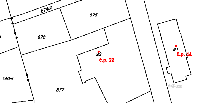 Mileč 22 na parcele st. 92 v KÚ Mileč, Katastrální mapa