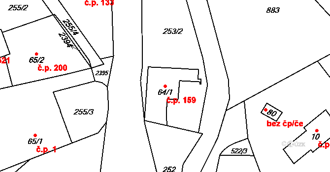 Dolní Radechová 159 na parcele st. 64/1 v KÚ Dolní Radechová, Katastrální mapa