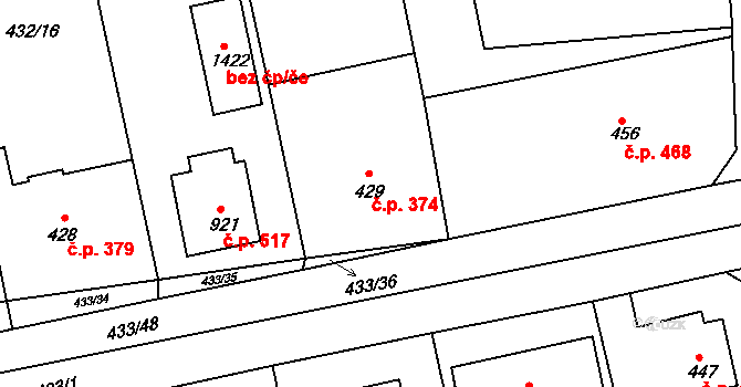 Šťáhlavy 374 na parcele st. 429 v KÚ Šťáhlavy, Katastrální mapa