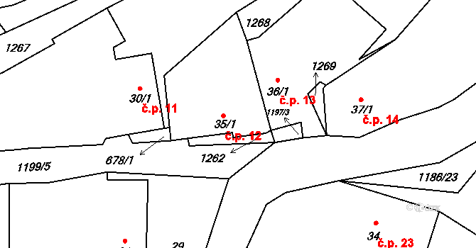 Jarov 12 na parcele st. 35/1 v KÚ Jarov u Blovic, Katastrální mapa