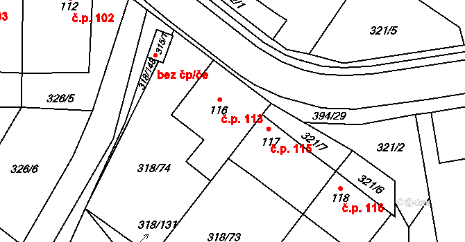 Lipová 113 na parcele st. 116 v KÚ Lipová, Katastrální mapa