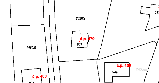 Ondřejov 470 na parcele st. 931 v KÚ Ondřejov u Prahy, Katastrální mapa