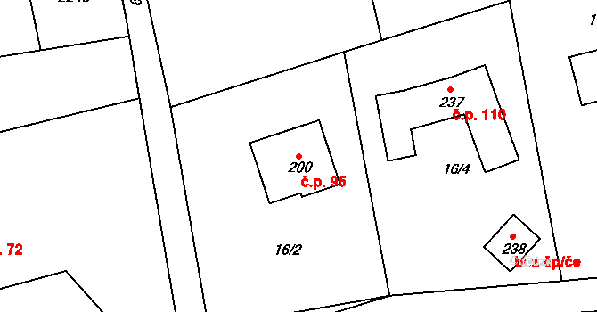 Žárovice 95, Plumlov na parcele st. 200 v KÚ Žárovice, Katastrální mapa
