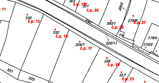 Moravský Krumlov 17 na parcele st. 334/1 v KÚ Moravský Krumlov, Katastrální mapa