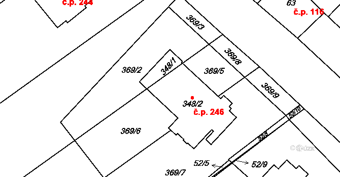 Lobodice 246 na parcele st. 348/2 v KÚ Lobodice, Katastrální mapa