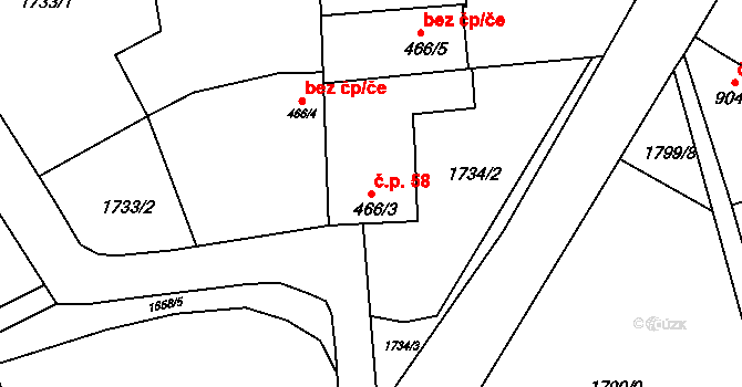 Lipník nad Bečvou III-Nové Dvory 58, Lipník nad Bečvou na parcele st. 466/3 v KÚ Nové Dvory nad Bečvou, Katastrální mapa