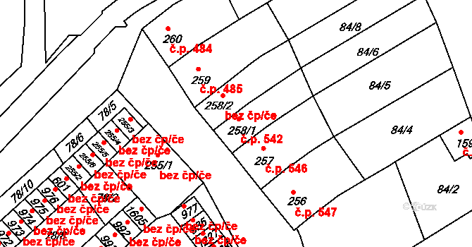 Trhové Sviny 542 na parcele st. 258/1 v KÚ Trhové Sviny, Katastrální mapa