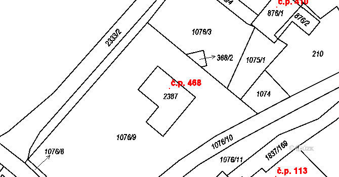 Lačnov 468, Svitavy na parcele st. 2387 v KÚ Moravský Lačnov, Katastrální mapa