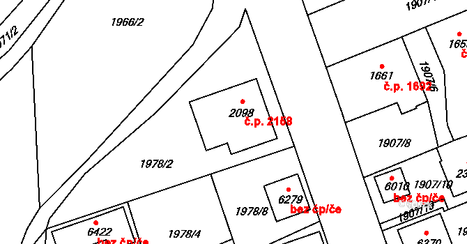 Jablonec nad Nisou 2158 na parcele st. 2098 v KÚ Jablonec nad Nisou, Katastrální mapa
