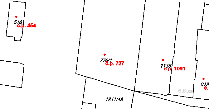 Nymburk 727 na parcele st. 776/1 v KÚ Nymburk, Katastrální mapa