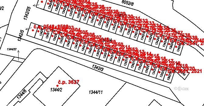 Jihlava 2512,2552 na parcele st. 1342/15 v KÚ Jihlava, Katastrální mapa