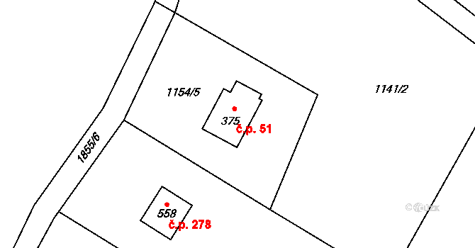 Guty 51, Třinec na parcele st. 375 v KÚ Guty, Katastrální mapa