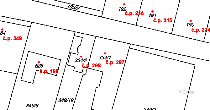 Rožďalovice 298 na parcele st. 334/2 v KÚ Rožďalovice, Katastrální mapa