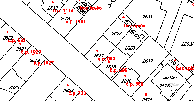 Čelákovice 963 na parcele st. 2621 v KÚ Čelákovice, Katastrální mapa