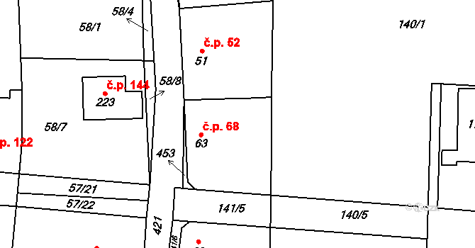 Třebusice 68 na parcele st. 63 v KÚ Třebusice, Katastrální mapa
