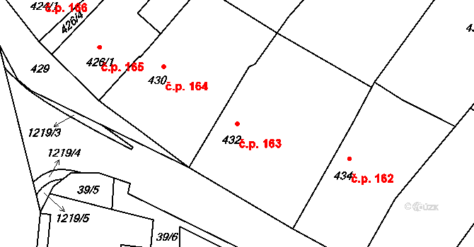 Stonařov 163 na parcele st. 432 v KÚ Stonařov, Katastrální mapa