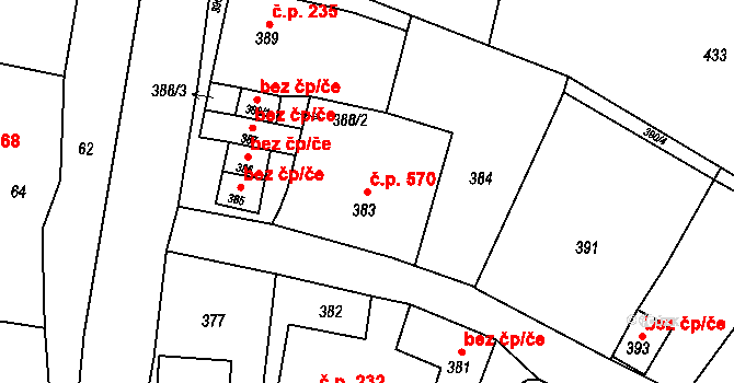 Moravský Beroun 570 na parcele st. 383 v KÚ Moravský Beroun, Katastrální mapa