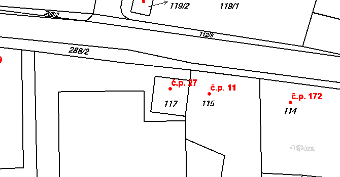 Netvořice 27 na parcele st. 117 v KÚ Netvořice, Katastrální mapa