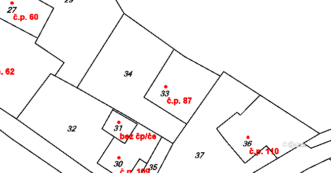 Kvaň 87, Zaječov na parcele st. 33 v KÚ Kvaň, Katastrální mapa