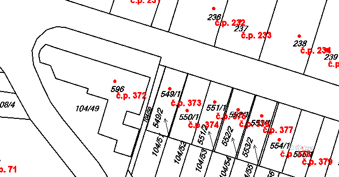 Předměřice nad Labem 373 na parcele st. 549/1 v KÚ Předměřice nad Labem, Katastrální mapa