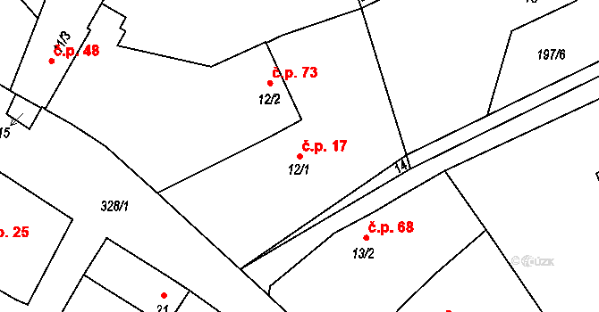 Štěnkov 17, Třebechovice pod Orebem na parcele st. 12/1 v KÚ Štěnkov, Katastrální mapa