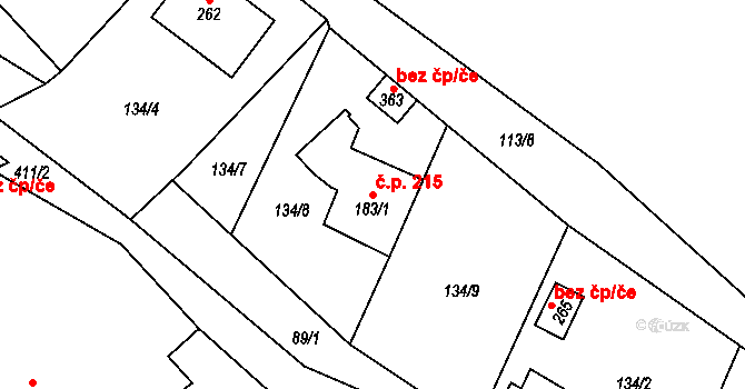 Moravská Chrastová 215, Brněnec na parcele st. 183/1 v KÚ Moravská Chrastová, Katastrální mapa