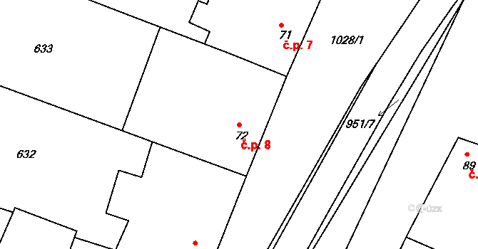 Milovice 8, Soběsuky na parcele st. 72 v KÚ Milovice, Katastrální mapa