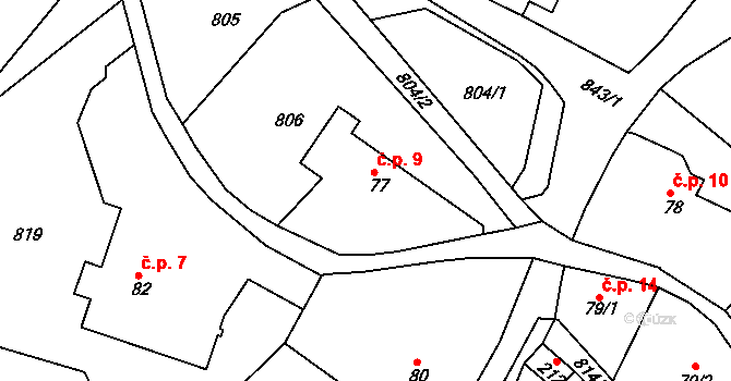 Dalov 9, Šternberk na parcele st. 77 v KÚ Dalov, Katastrální mapa