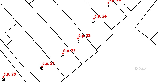 Jívová 23 na parcele st. 46 v KÚ Jívová, Katastrální mapa