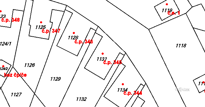Troubelice 345 na parcele st. 1131 v KÚ Troubelice, Katastrální mapa
