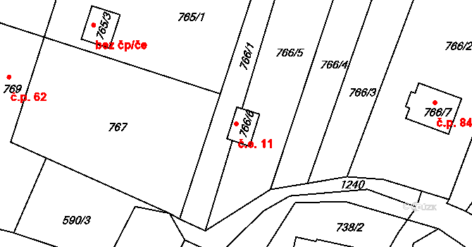 Krasetín 11, Holubov na parcele st. 766/6 v KÚ Holubov, Katastrální mapa