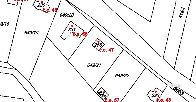 Poplze 47, Libochovice na parcele st. 260 v KÚ Poplze, Katastrální mapa