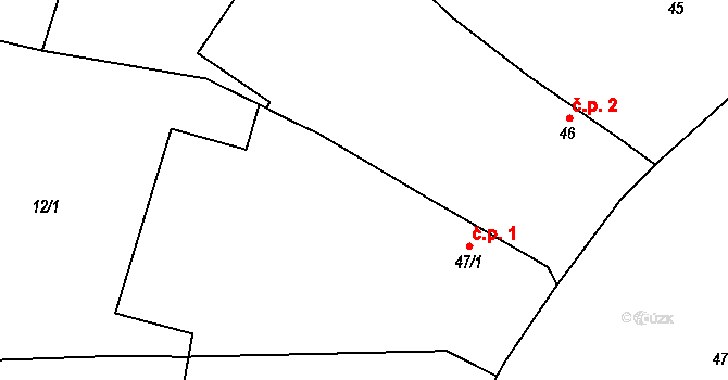 Osek 1 na parcele st. 47/1 v KÚ Osek u Sobotky, Katastrální mapa
