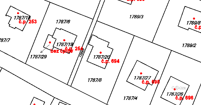 Jilemnice 694 na parcele st. 1787/20 v KÚ Jilemnice, Katastrální mapa