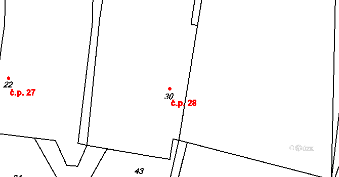 Debrník 28, Hlavatce na parcele st. 30 v KÚ Debrník, Katastrální mapa