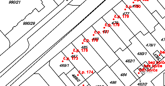 Bechyně 176 na parcele st. 485 v KÚ Bechyně, Katastrální mapa