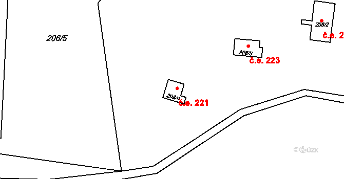 Lojovice 221, Velké Popovice na parcele st. 208/4 v KÚ Lojovice, Katastrální mapa