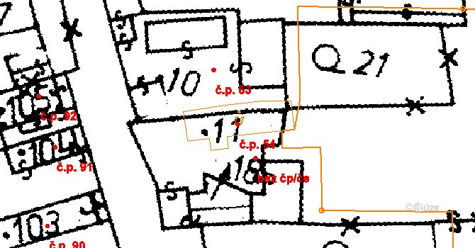 Škvořetice 54 na parcele st. 11 v KÚ Škvořetice, Katastrální mapa