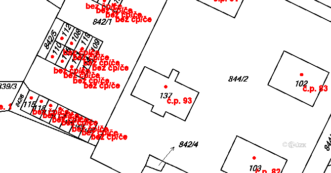 Záboří 93 na parcele st. 137 v KÚ Záboří u Blatné, Katastrální mapa