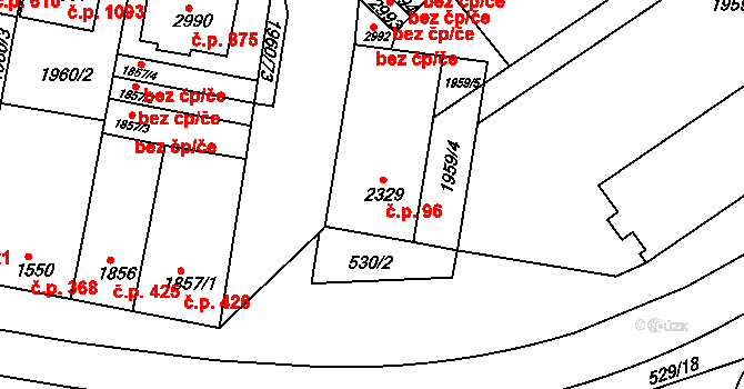 Borovina 96, Třebíč na parcele st. 2329 v KÚ Třebíč, Katastrální mapa
