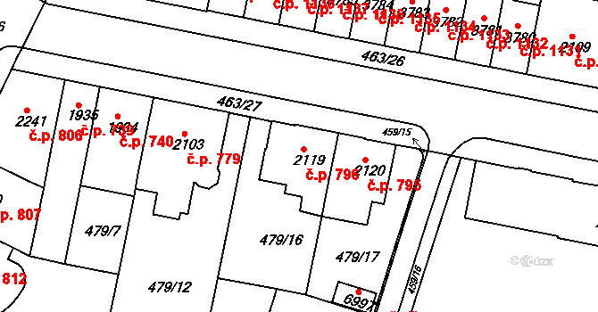 Horka-Domky 796, Třebíč na parcele st. 2119 v KÚ Třebíč, Katastrální mapa