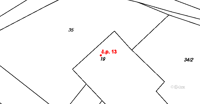 Pazucha 13, Litomyšl na parcele st. 19 v KÚ Pazucha, Katastrální mapa