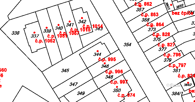 Řečkovice 995, Brno na parcele st. 344 v KÚ Řečkovice, Katastrální mapa