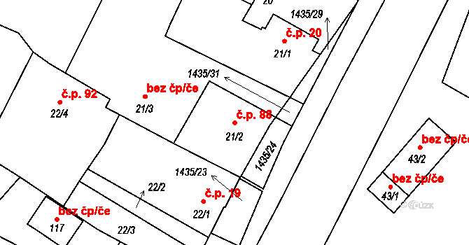 Žabovřesky 88 na parcele st. 21/2 v KÚ Žabovřesky u Českých Budějovic, Katastrální mapa