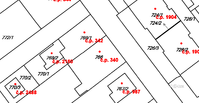 Pelhřimov 340 na parcele st. 766 v KÚ Pelhřimov, Katastrální mapa