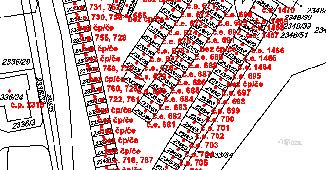 Pelhřimov 684 na parcele st. 2333/61 v KÚ Pelhřimov, Katastrální mapa