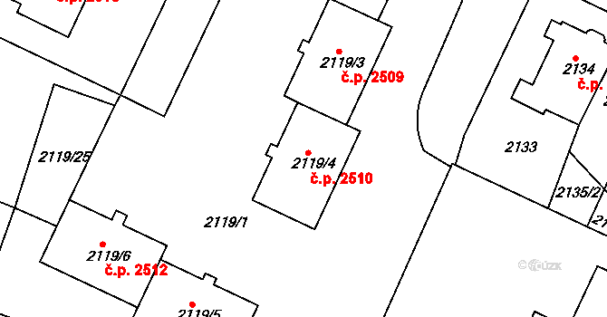 Teplice 2510 na parcele st. 2119/4 v KÚ Teplice, Katastrální mapa