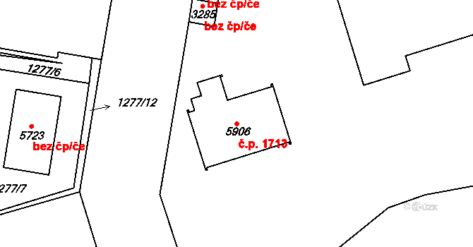 Cheb 1713 na parcele st. 5906 v KÚ Cheb, Katastrální mapa