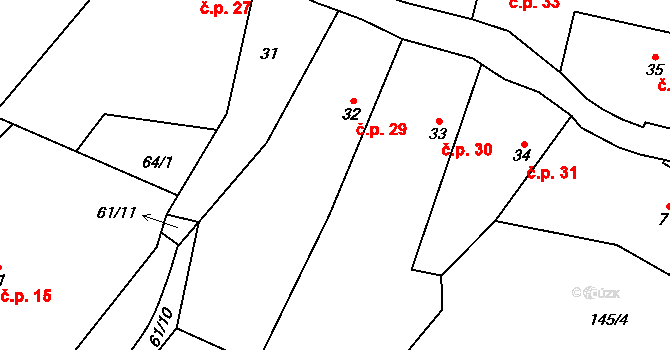 Lužany 29 na parcele st. 32 v KÚ Lužany nad Trotinou, Katastrální mapa